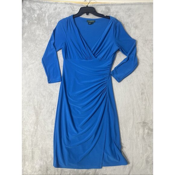 Ralph Lauren Dresses & Skirts - Lauren Ralph Lauren Womens Size 8 Blue Ruched Wrap Dress